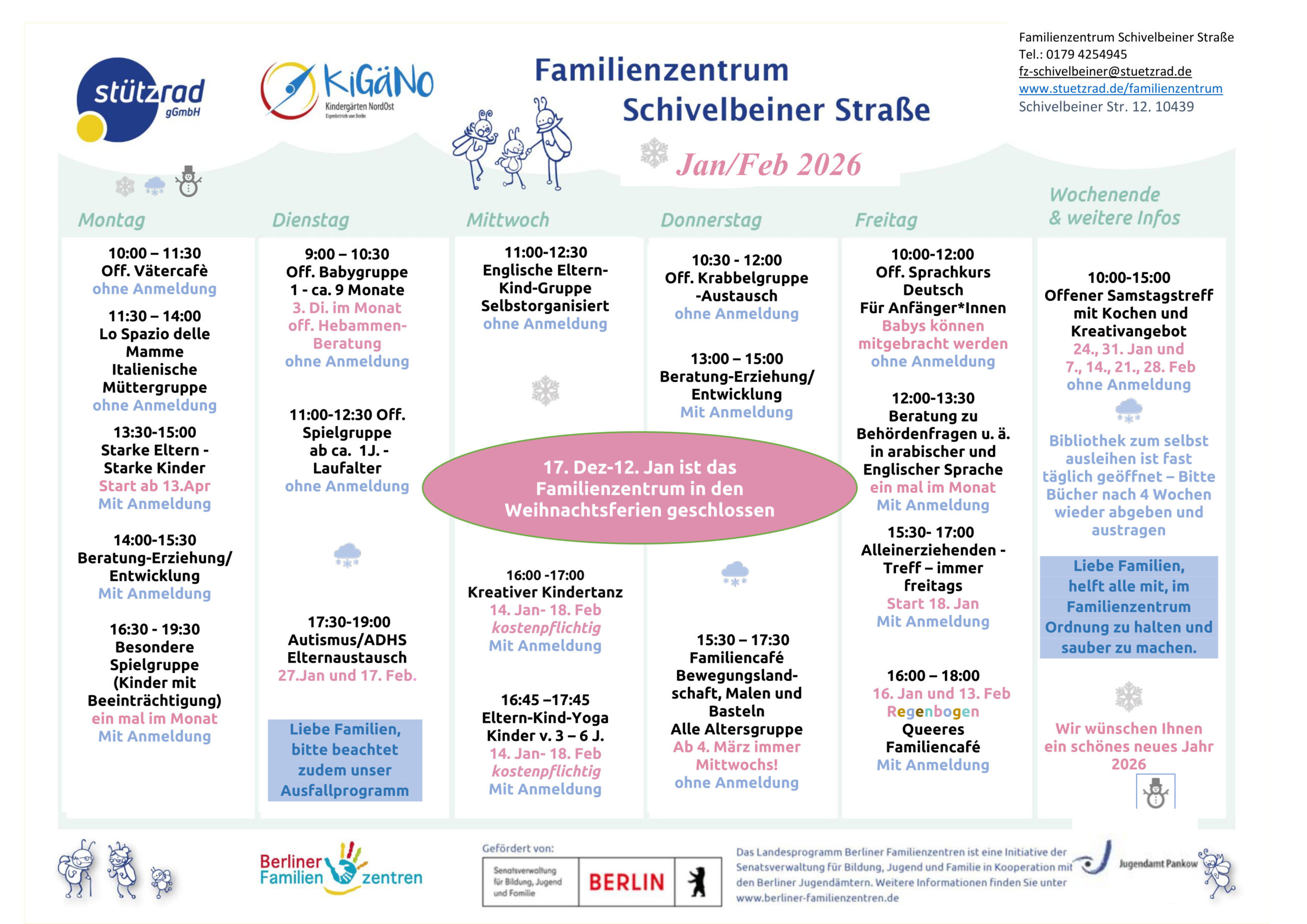 Programm Familienzentrum für Januar und Februar 2026