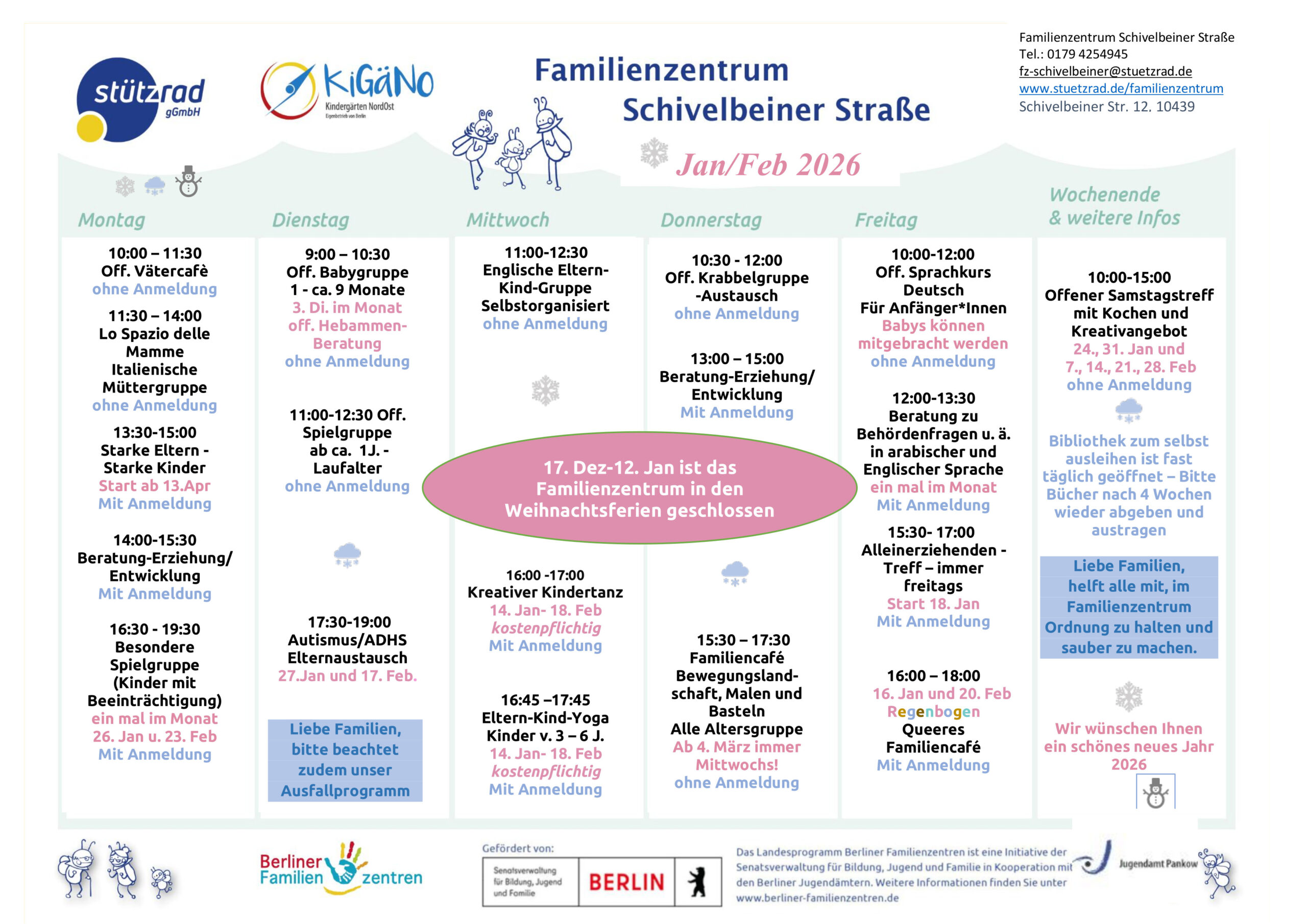 Programm Familienzentrum Januar-Februar 2026