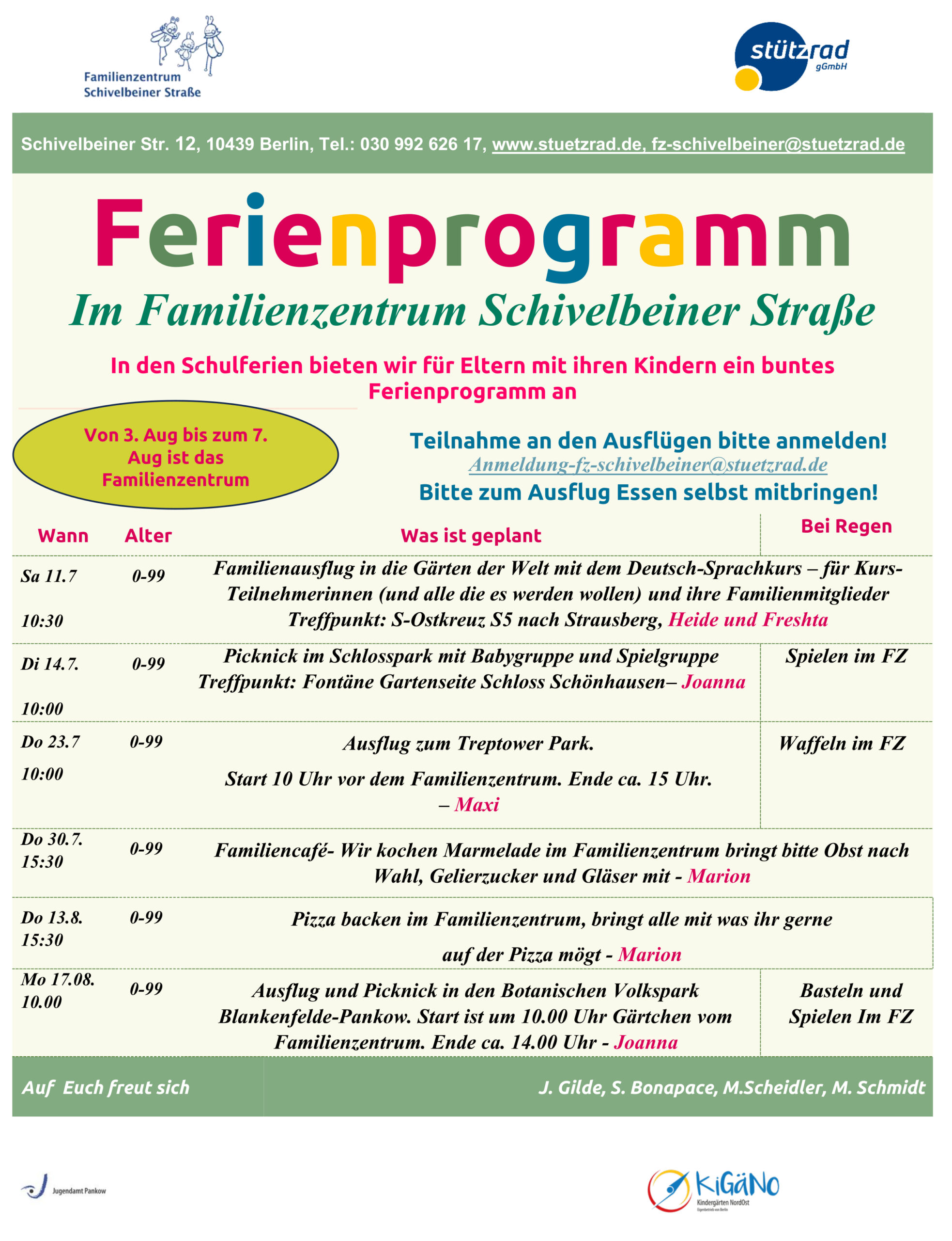Das Programm für die Sommerferien