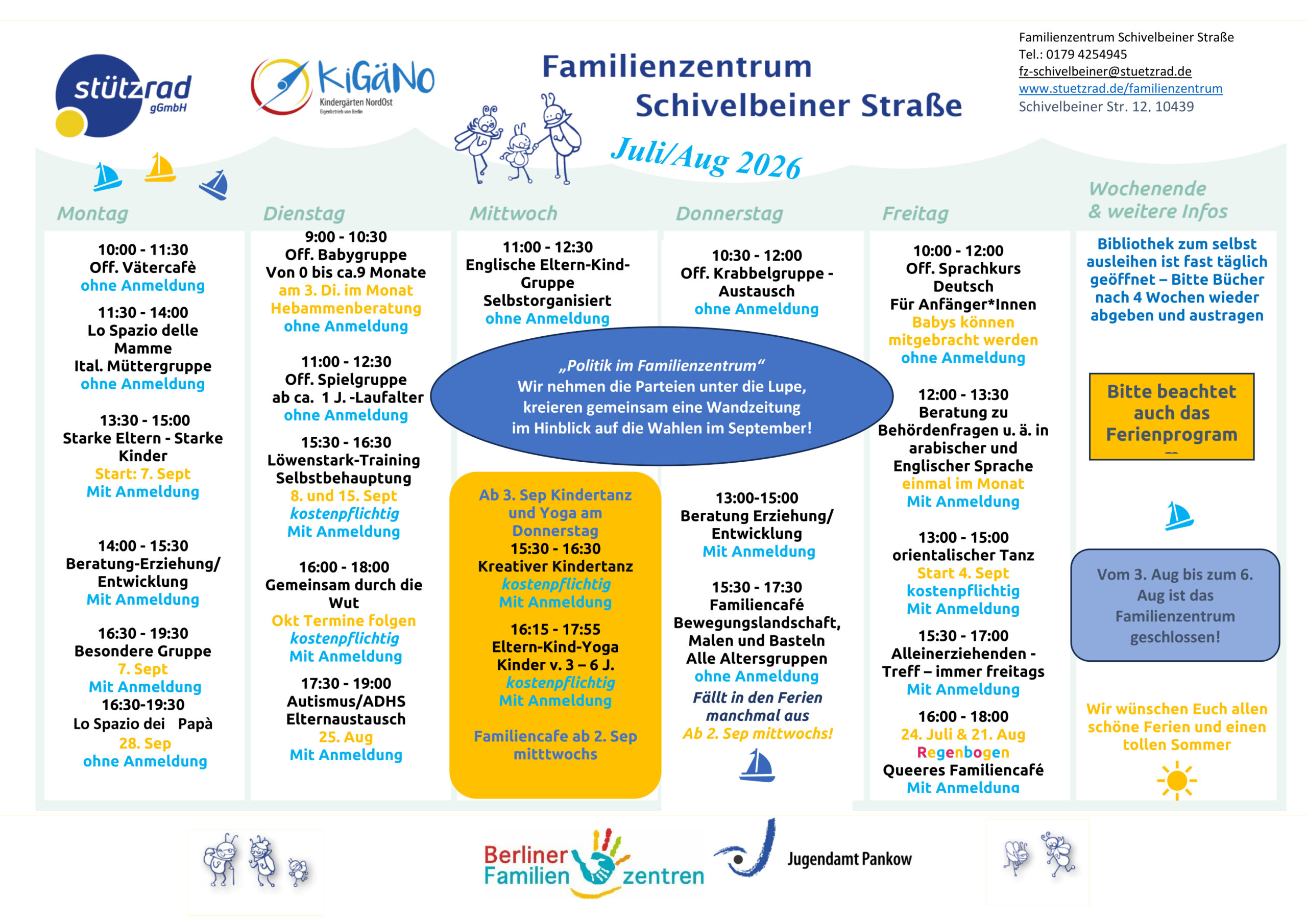 Das Programm des Familienzentrums für Juli und August 2026