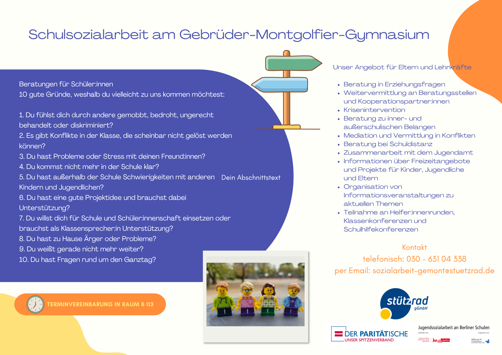 Plakat der Schulsozialarbeit am am Gebrüder-Montgolfier-Gymnasium